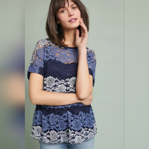 Tops - Anthropologie | Stripe Lace Peplum Top